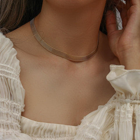 Gold Mesh Chain Choker Necklace