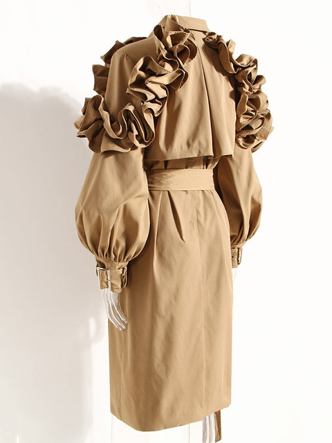 Caramel Extra Ruffles Trench Coat Dress