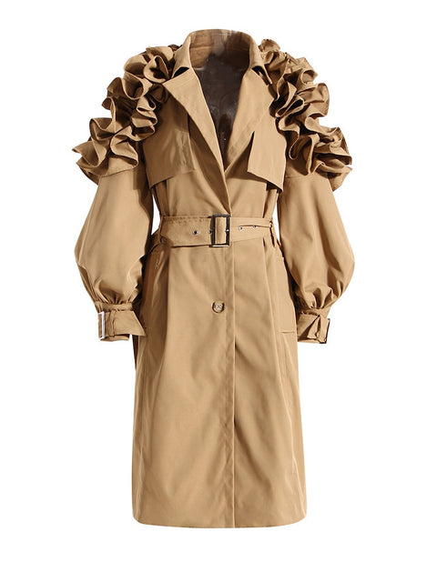 Caramel Extra Ruffles Trench Coat Dress