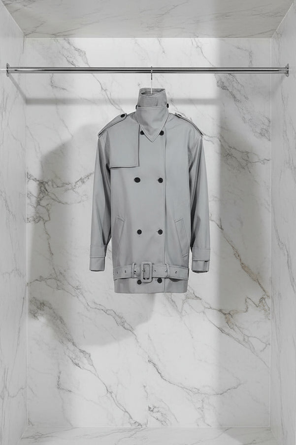 Dinala Power Drop Waist Trench Coat Dress