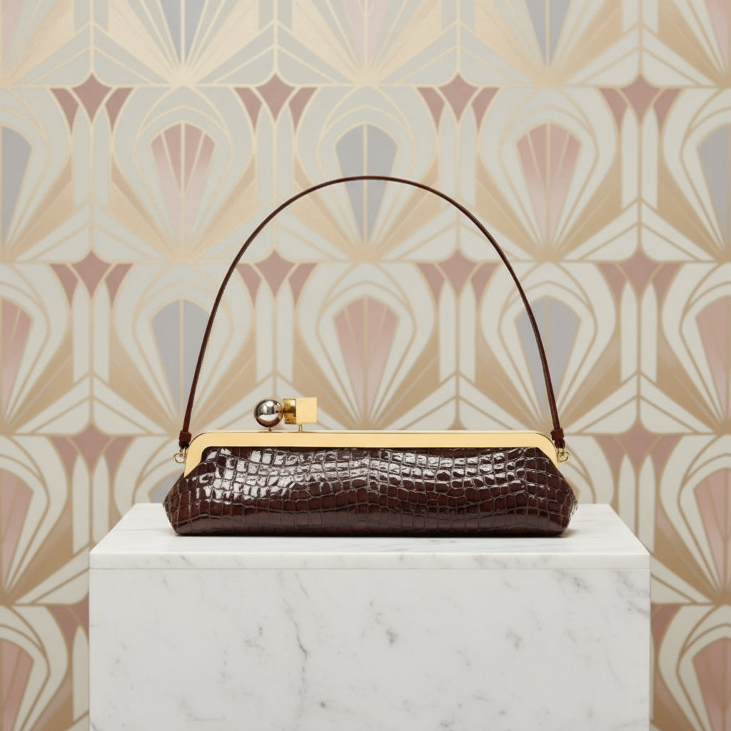 Concave Geometric Kiss lock Baguette Clutch Bag