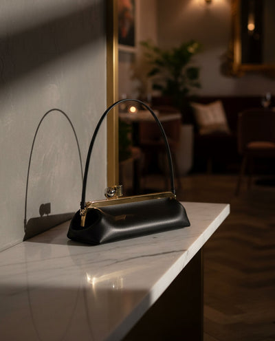 Concave Geometric Kiss lock Baguette Clutch Bag