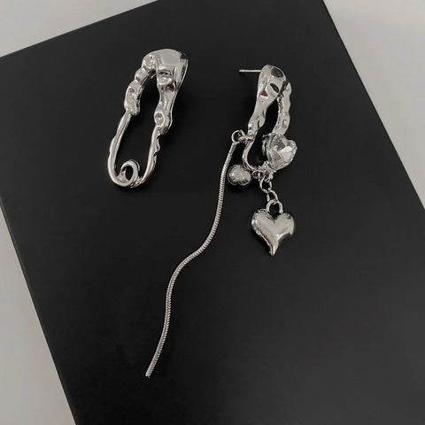 Melted Safety Pin Asymmetrical Earrings