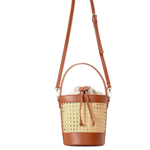 Lula Cane Weaved Wicker Bucket Bag