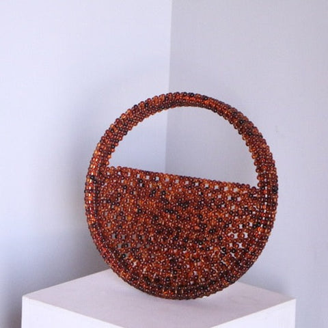 Miss Beaded Half Moon Tortoise-Shell Handbag