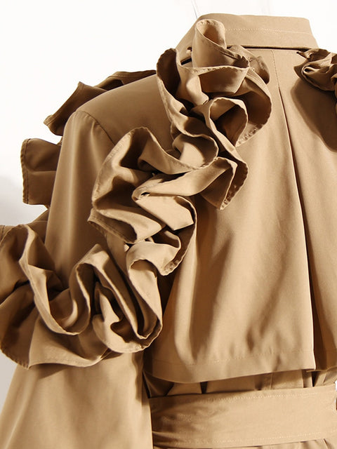 Caramel Extra Ruffles Trench Coat Dress