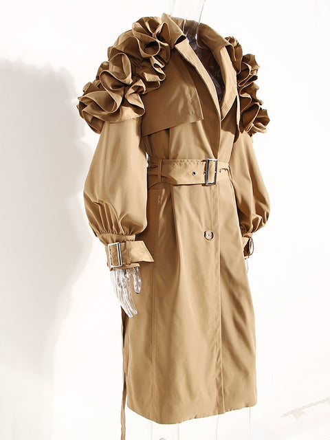 Caramel Extra Ruffles Trench Coat Dress