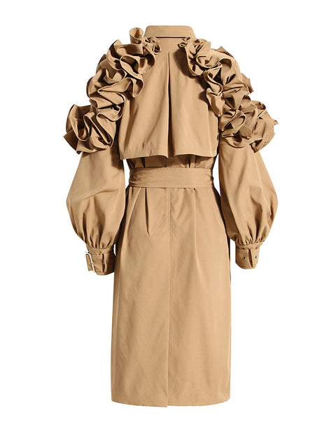 Caramel Extra Ruffles Trench Coat Dress