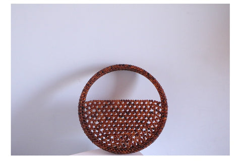 Miss Beaded Half Moon Tortoise-Shell Handbag