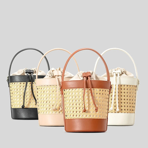 Lula Cane Weaved Wicker Bucket Bag