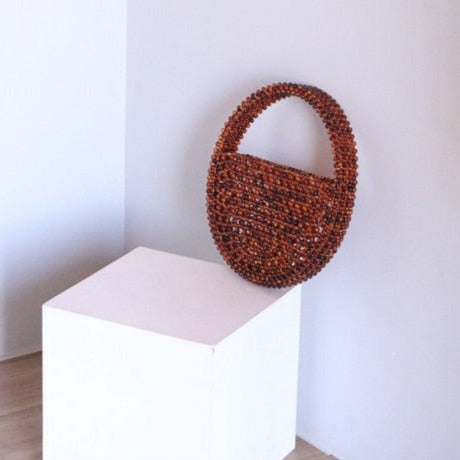 Miss Beaded Half Moon Tortoise-Shell Handbag