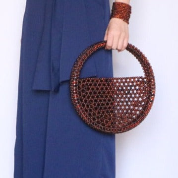 Miss Beaded Half Moon Tortoise-Shell Handbag