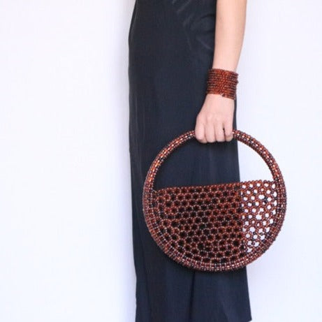 Miss Beaded Half Moon Tortoise-Shell Handbag