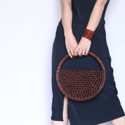 Miss Beaded Half Moon Tortoise-Shell Handbag