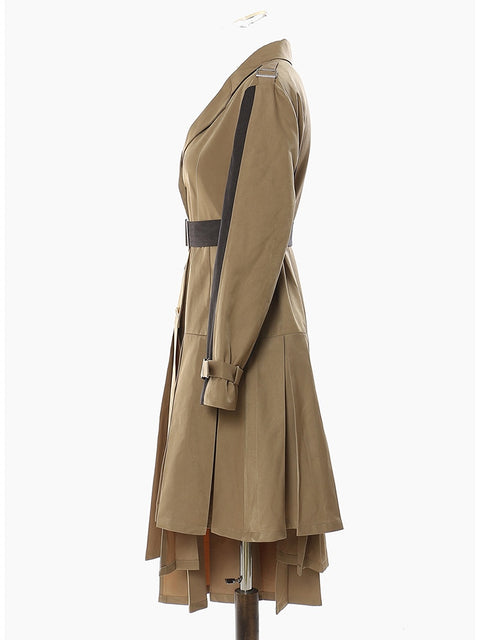 Asymmetrical Two Tone Pleated Trench Coat Dress