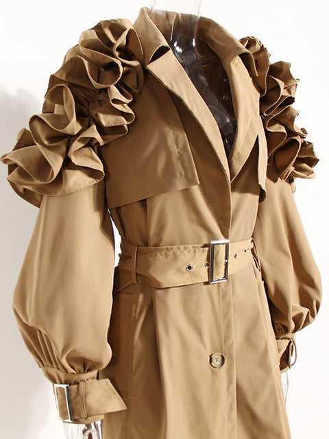 Caramel Extra Ruffles Trench Coat Dress