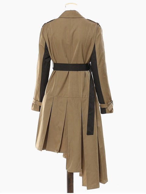 Asymmetrical Two Tone Pleated Trench Coat Dress