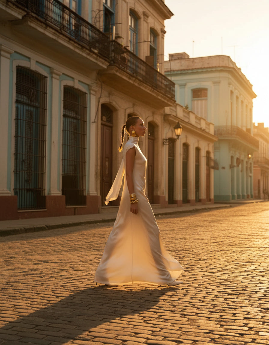 Habana Noon Sabel One Shoulder Asymmetrical Dress | Designer Evening Wear