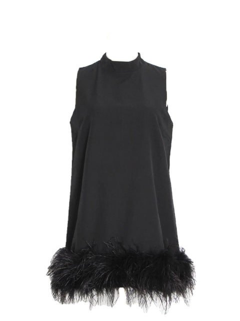 Elemental Little Black/White Dress with Feathers