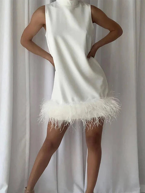 Elemental Little Black/White Dress with Feathers