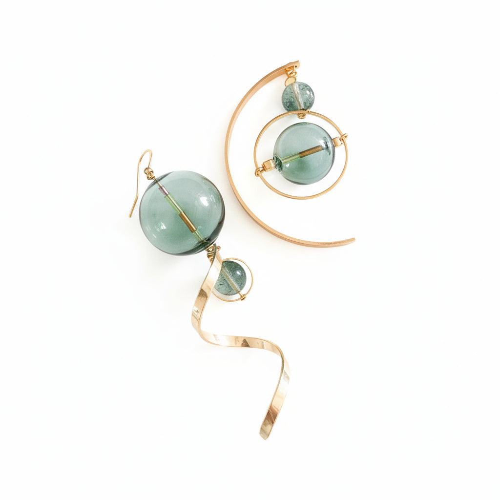 Orna Glass Drop Earrings Asymmetrical Swirls - ClosetBlues