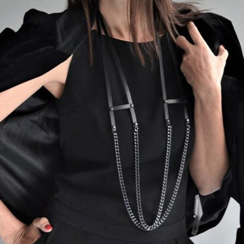 Blackout Geometric Leather Chain Necklace