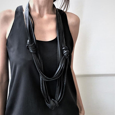 Blackout Just Leather Knot Necklace