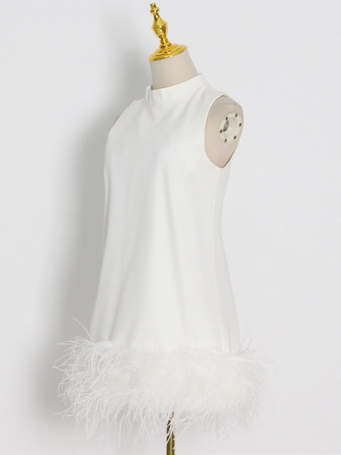 Elemental Little Black/White Dress with Feathers