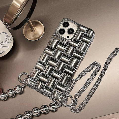 Crossbody Lanyard Silver Tone Beads Phone Case