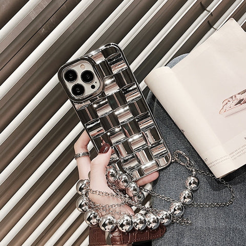 Crossbody Lanyard Silver Tone Beads Phone Case