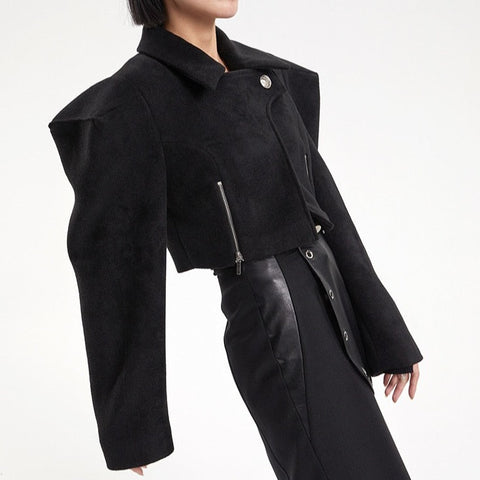 Nomia Woolen Square Shoulders Cropped Jacket