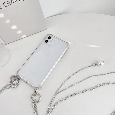 Crossbody Lanyard Pearl  Chain Transparent Phone Case