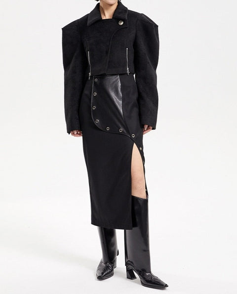 Nomia Woolen Square Shoulders Cropped Jacket
