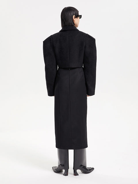 Nomia Woolen Square Shoulders Cropped Jacket