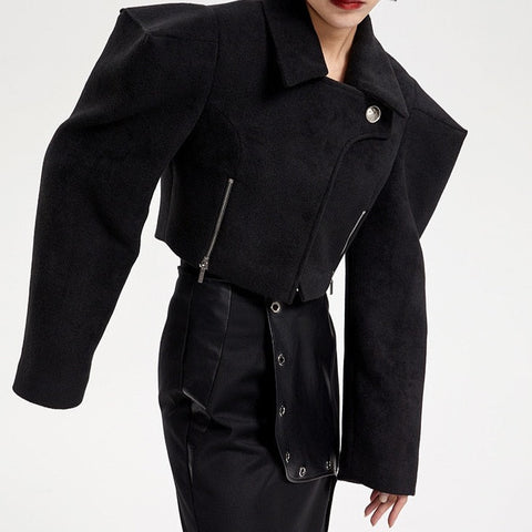 Nomia Woolen Square Shoulders Cropped Jacket