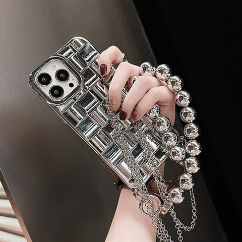 Crossbody Lanyard Silver Tone Beads Phone Case