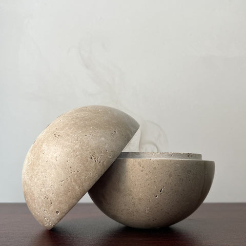 Casa Sol Moon Over Travertine Stone Incense Burner