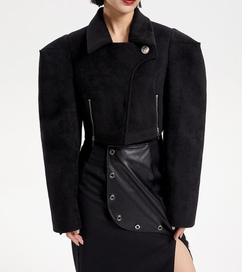 Nomia Woolen Square Shoulders Cropped Jacket