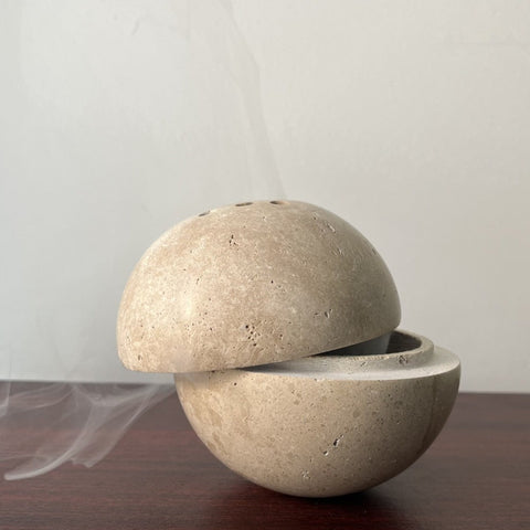 Casa Sol Moon Over Travertine Stone Incense Burner