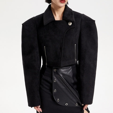 Nomia Woolen Square Shoulders Cropped Jacket