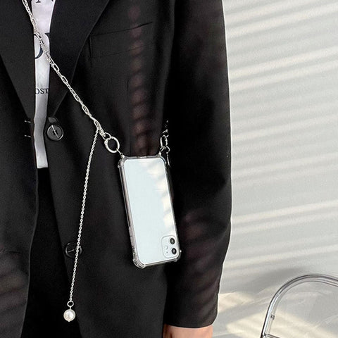 Crossbody Lanyard Pearl  Chain Transparent Phone Case