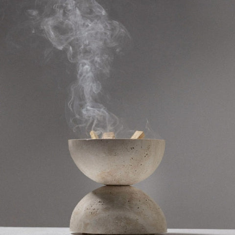 Casa Sol Moon Over Travertine Stone Incense Burner