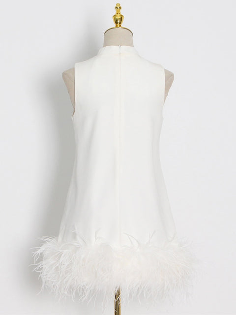 Elemental Little Black/White Dress with Feathers