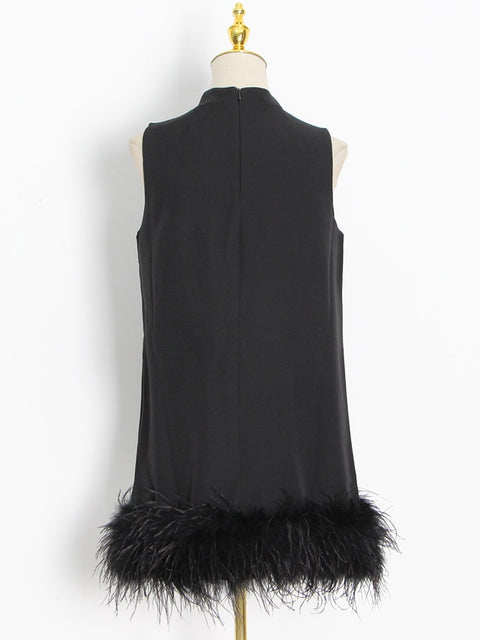 Elemental Little Black/White Dress with Feathers