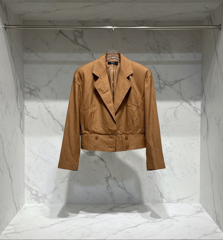 Rae Linen Double Breasted Cropped Structure Jacket - ClosetBlues
