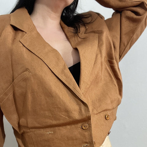 Rae Linen Double Breasted Cropped Structure Jacket - ClosetBlues