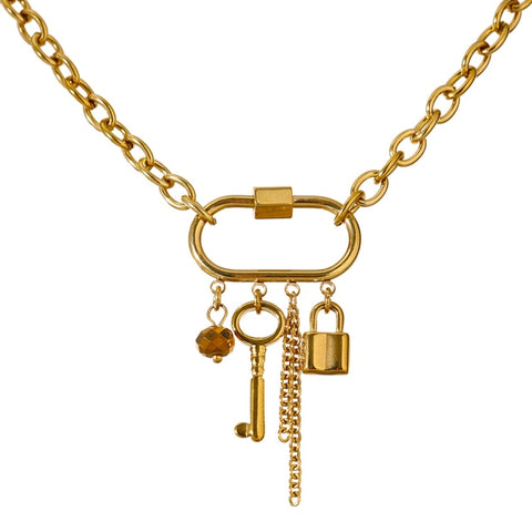 Yhpup Charm Metal Crystal Lock Key Pendant Necklace Stainless Steel Chain Choker Necklace Jewelry Collane Donna Statement 2021 - ClosetBlues