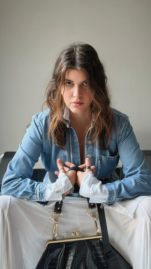 Lulu Double Take Upcycle Denim & Linen Blazer - ClosetBlues