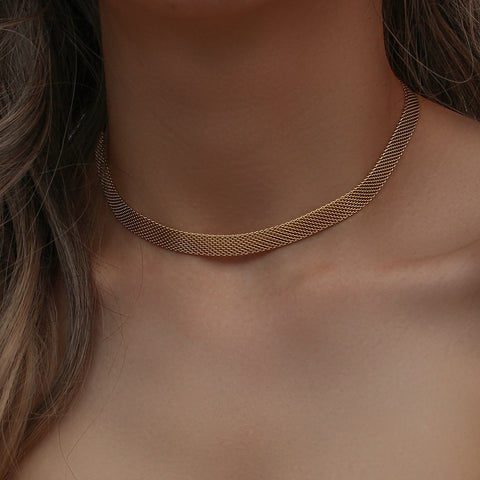 Gold Mesh Chain Choker Necklace