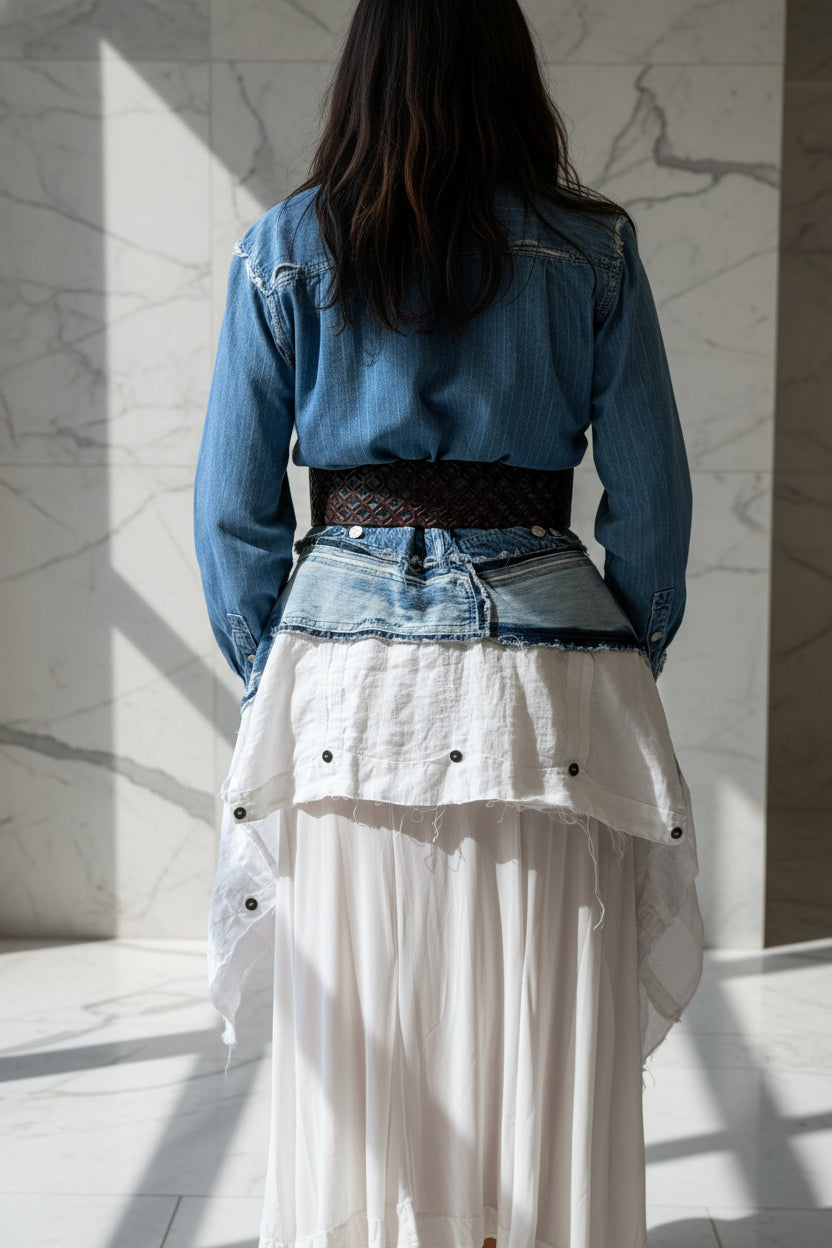 Lulu Double Take Upcycle Denim & Linen Blazer - ClosetBlues